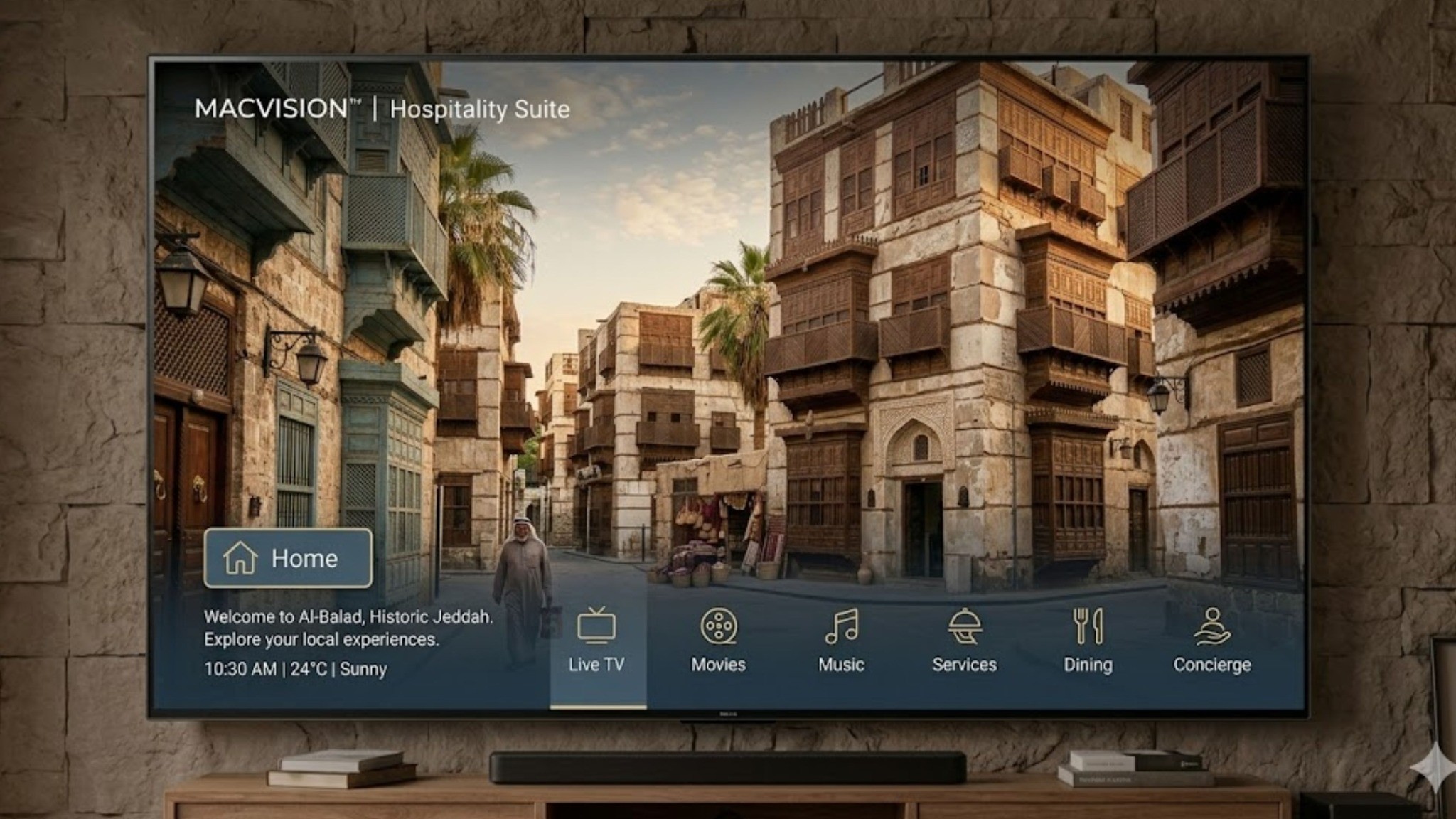 MACVISION Jeddah Al-Balad hospitality TV UI