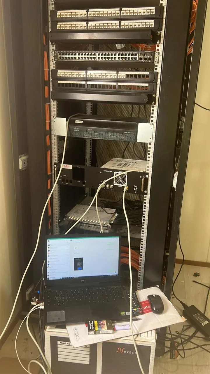 Jeddah hospitality delivery image of iPTV headend and network rack installation for the Aramco JGC labour camp IPTV and Wi-Fi project near Al Kharj, Riyadh Region