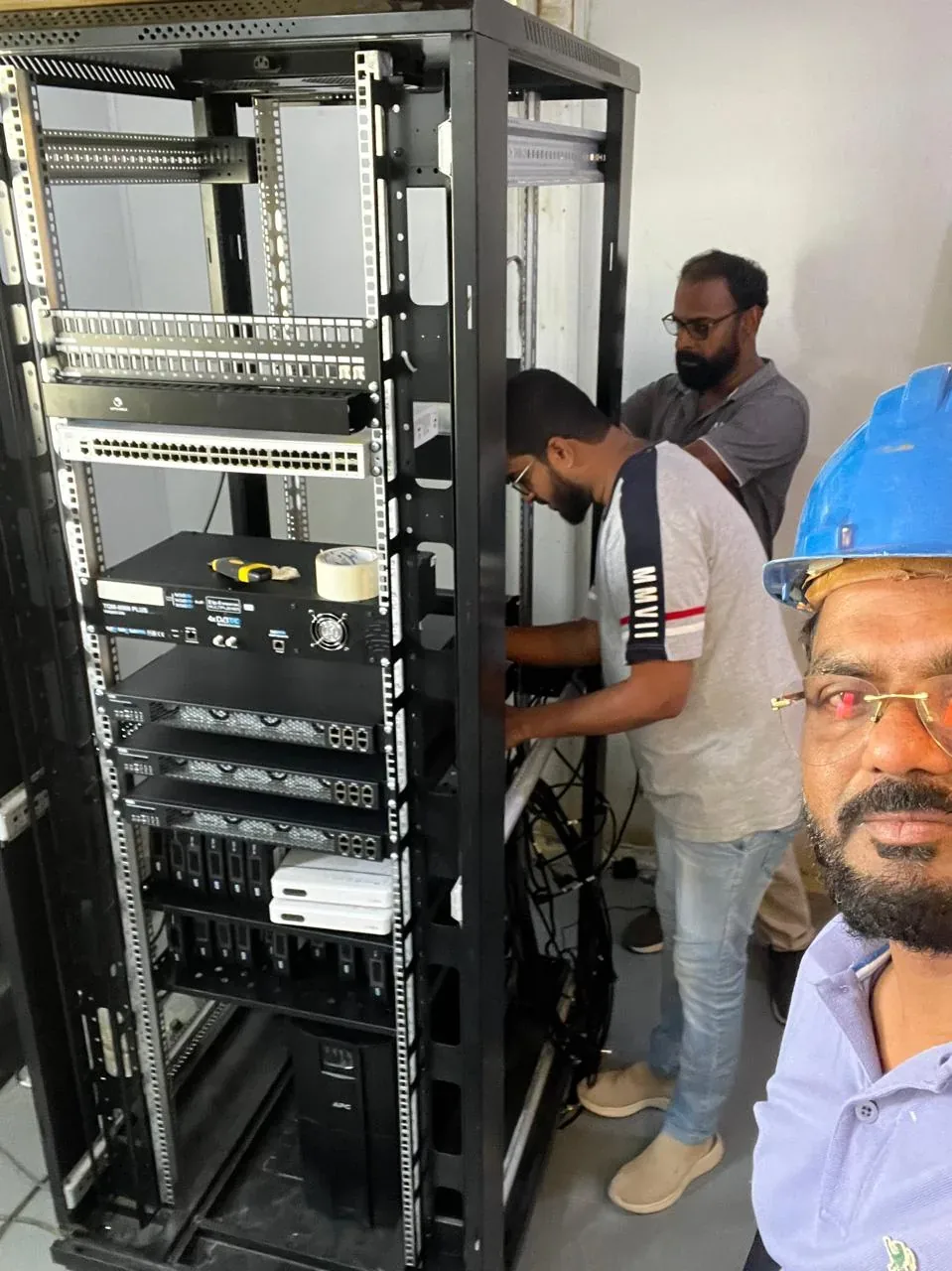 Jeddah hospitality delivery image of iPTV headend and network rack installation for the Saudi labour camp project