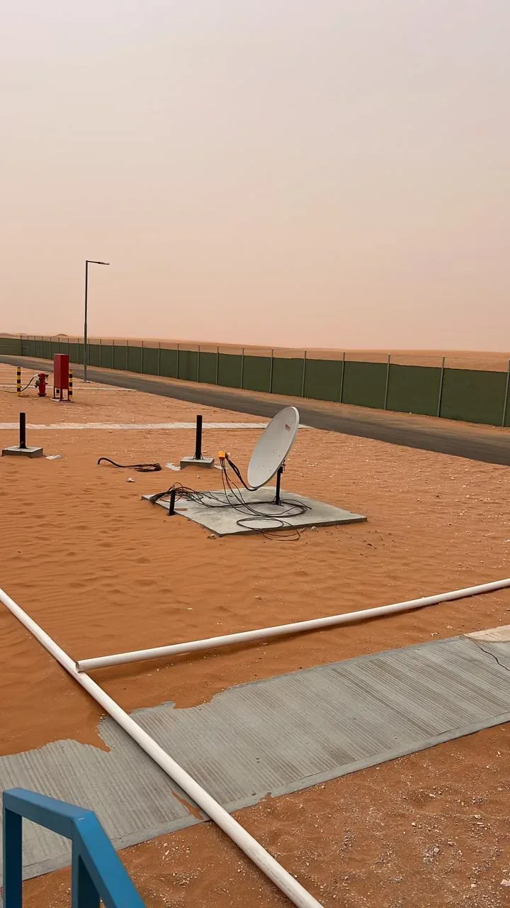 Jeddah hospitality delivery image of mATV dish base and site preparation for the Aramco labour camp project in Turaif