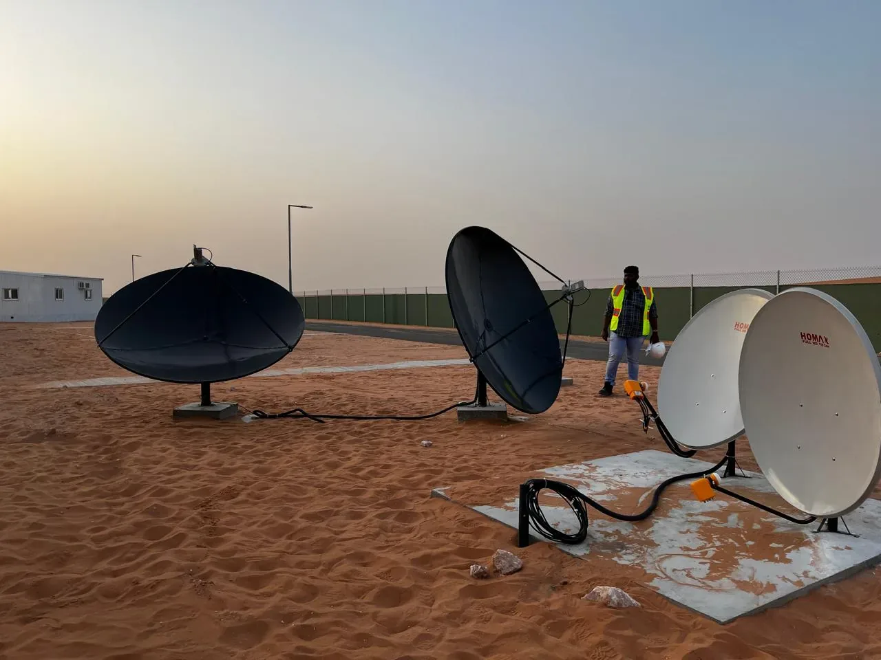 Jeddah hospitality delivery image of satellite reception system installation for the Saudi labour camp IPTV and Wi-Fi project