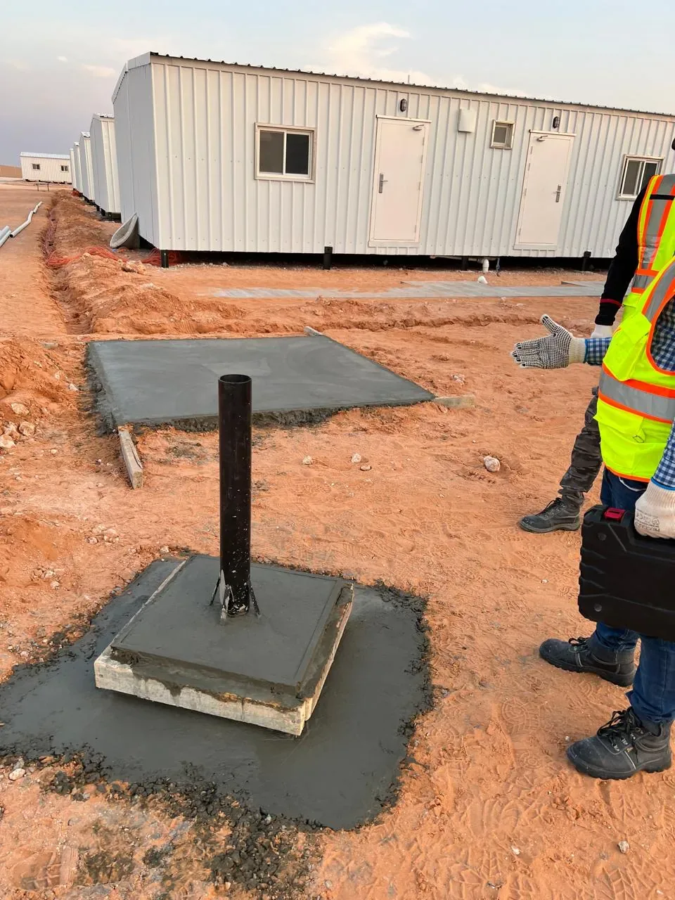 Jeddah hospitality delivery image of satellite system foundation preparation for the Aramco JGC labour camp IPTV and Wi-Fi project near Al Kharj