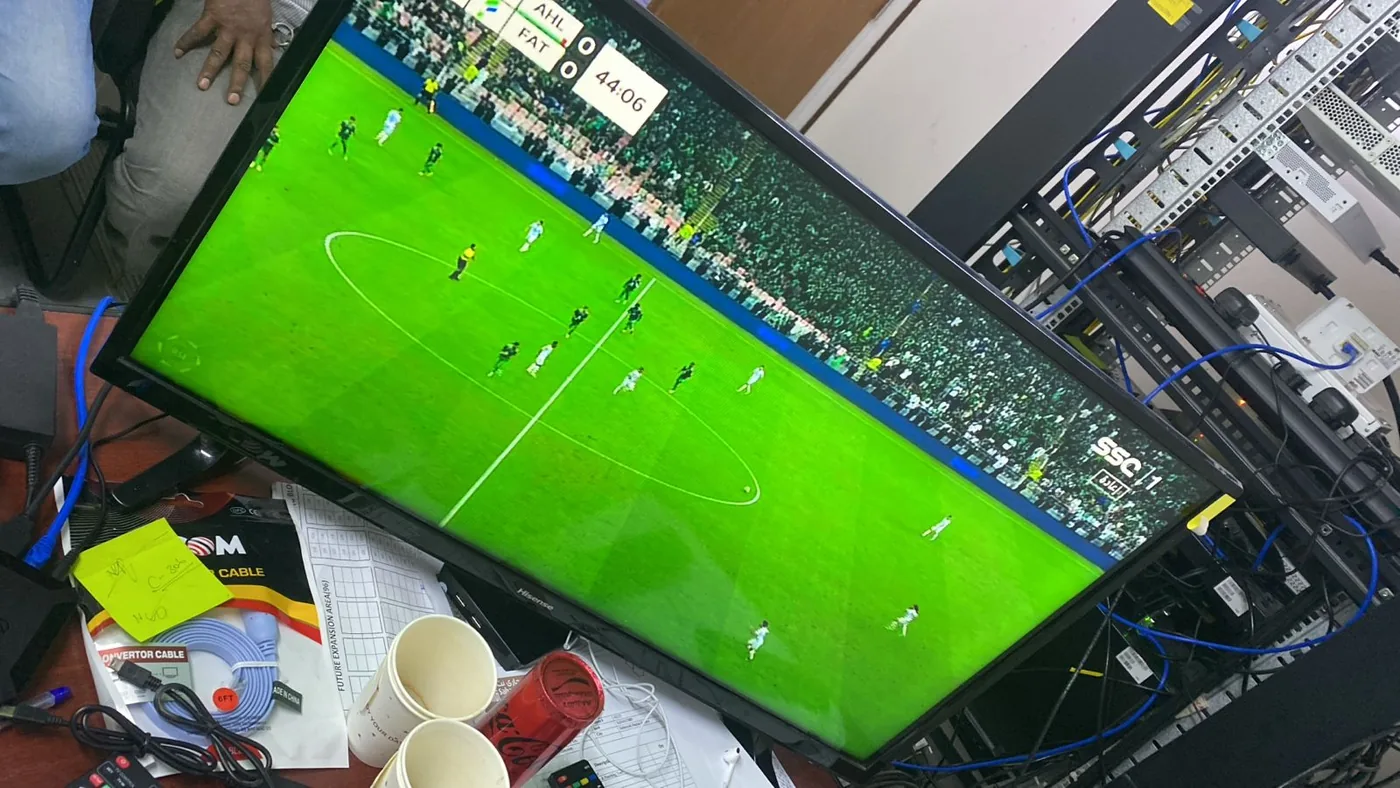 Jeddah hospitality delivery image of sports Channel Testing on Camp TV Network - Tecnicas Reunidas Labour Camp