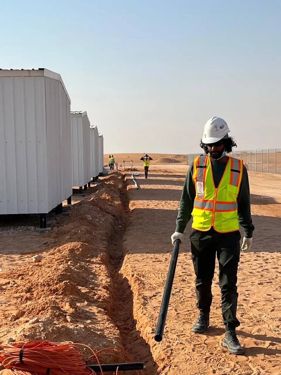 Jeddah hospitality delivery image of structured cabling and conduit installation across the Aramco JGC labour camp facilities near Al Kharj